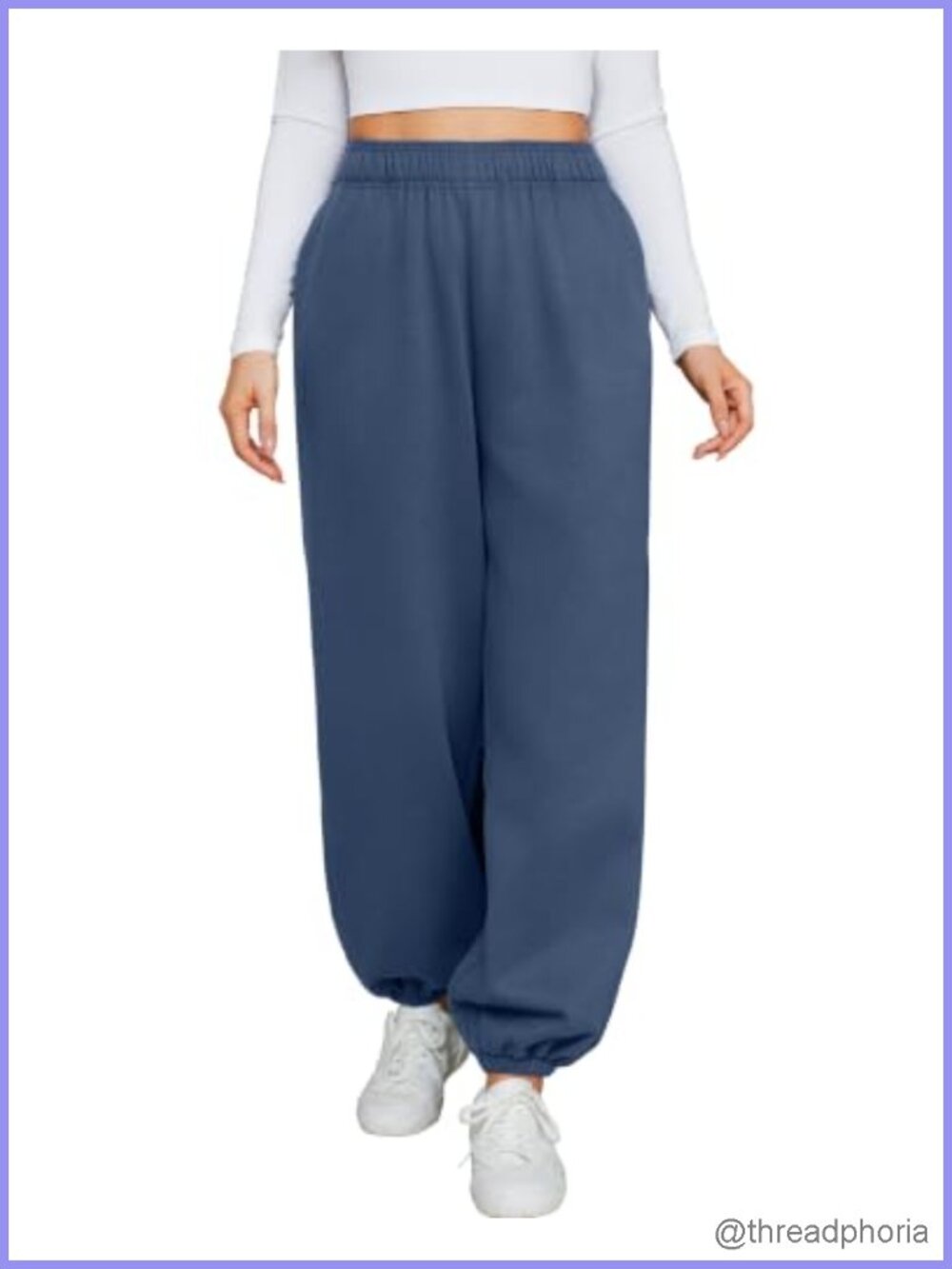 High Waisted Fleece Lined Baggy Joggers Sweatpants with Cinched Ankles Side
